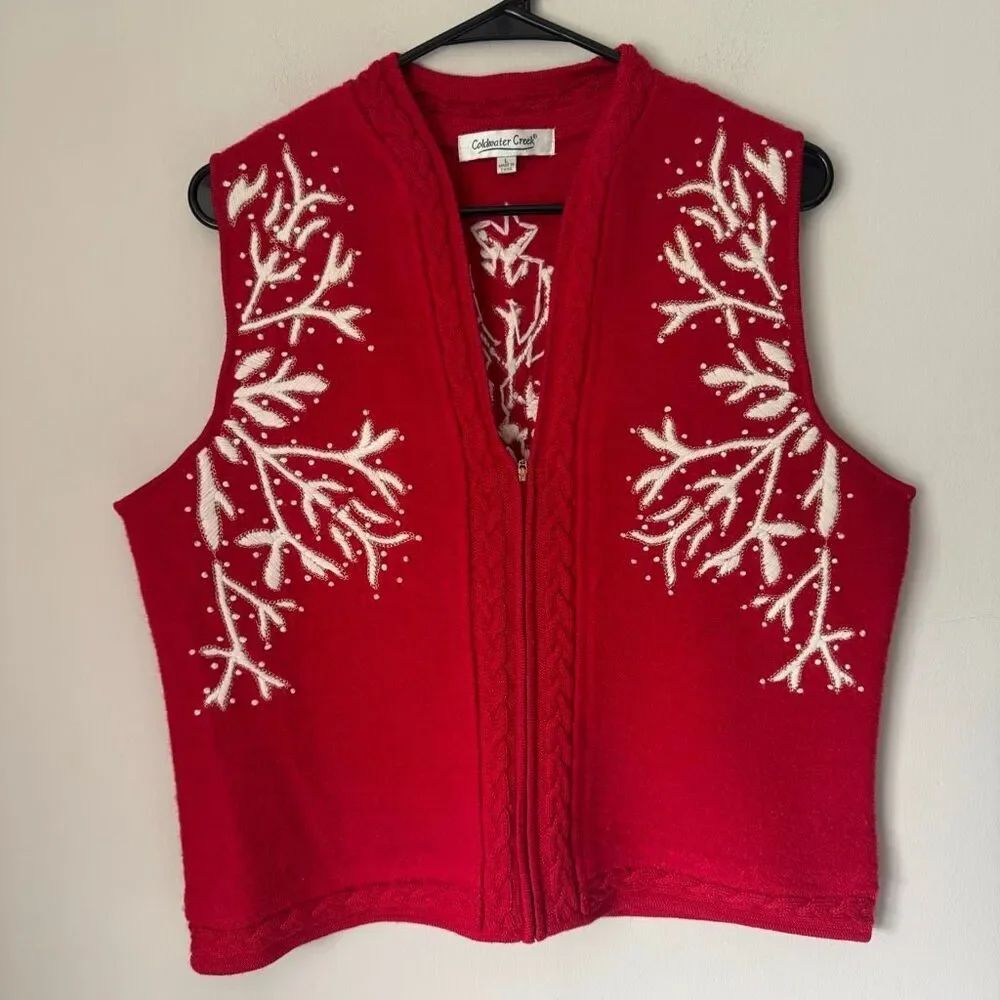 Vintage 100% Boiled Wool Red Embroidery Snowflake Vest Size L